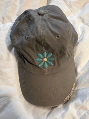Life Is Good Gray Baseball Cap with Teal Daisy